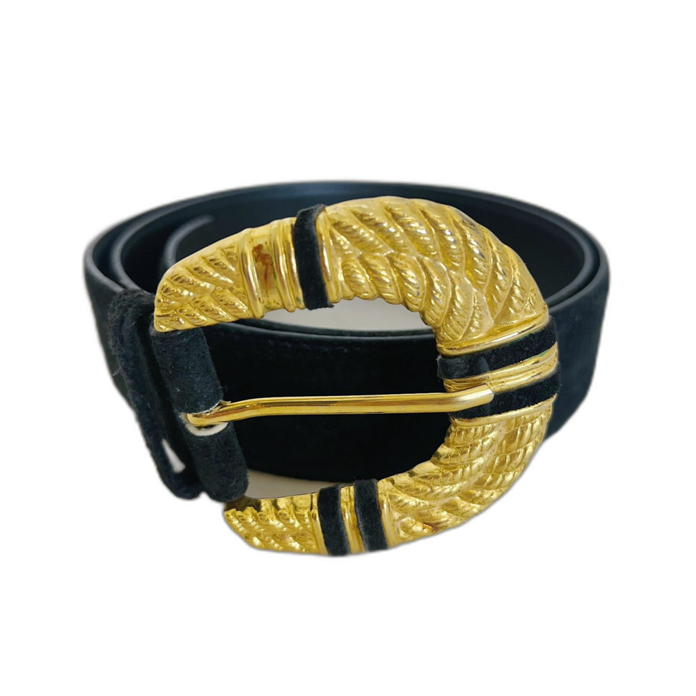 Magid Black Suede Belt Gold Statement Buckle Vintage 90s y2k Women's Size L
